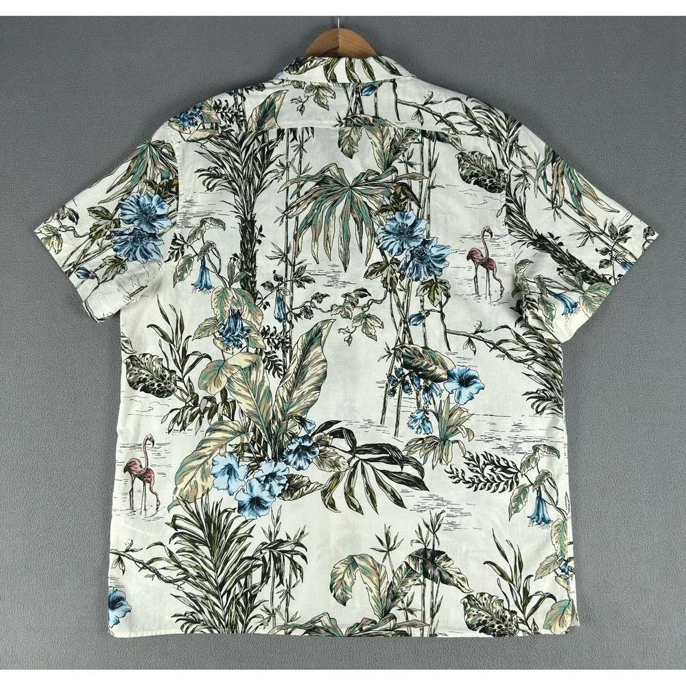 Banana Republic Shirt Large Beige Floral Hawaiian Resort Camp Loop Collar New